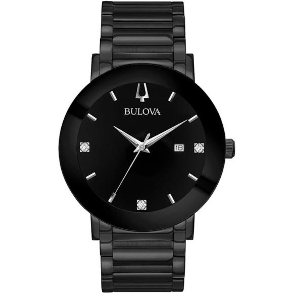 Men's 3-Hand Quartz Watch with Diamond Dial and Edge to Edge Crystal Black - Picture 5 of 5